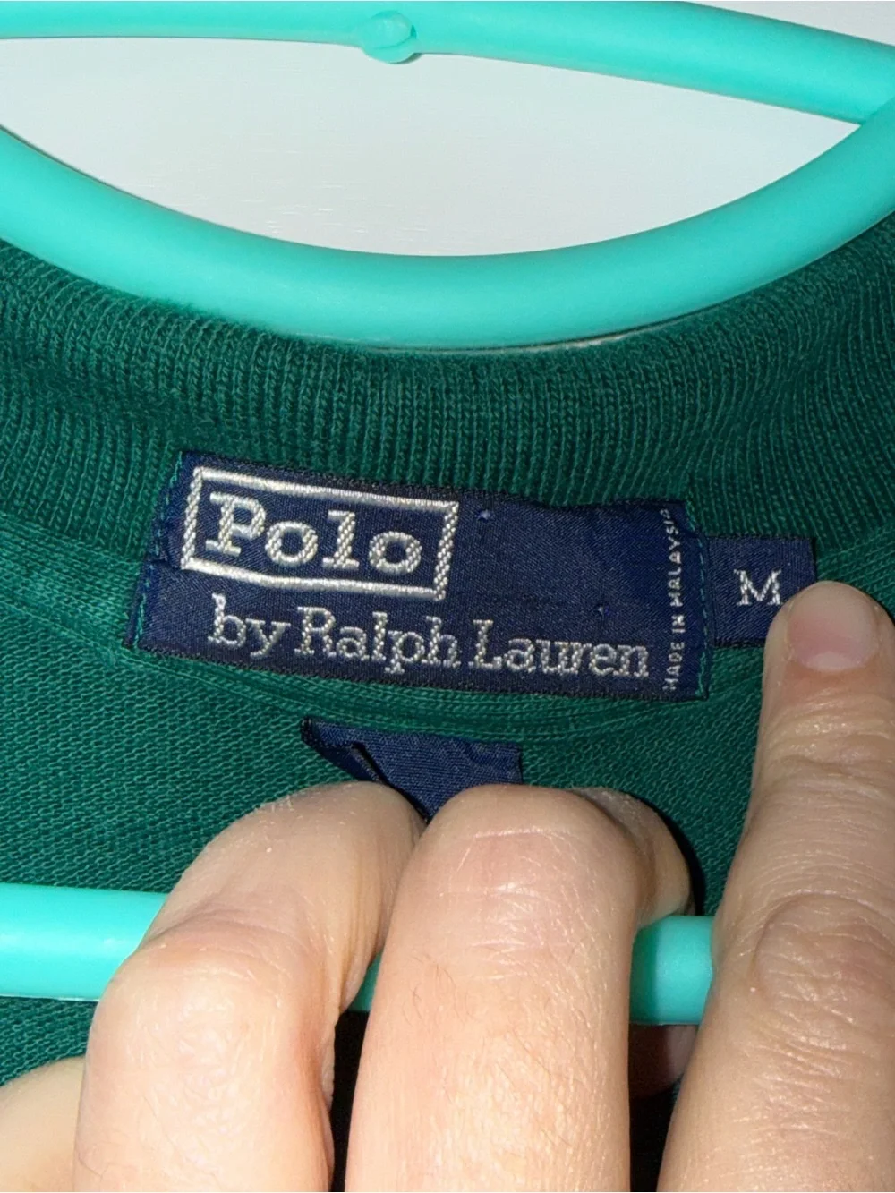 Vintage 90s Polo Ralph Lauren Green Pullover Polo Shirt Medium 100% Cotton
